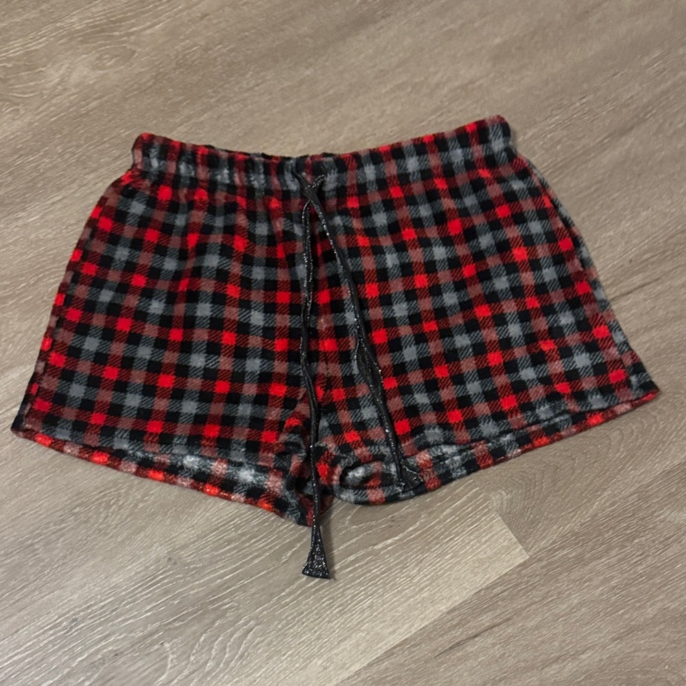 Red & Black Plaid Fleece Pajama Shorts